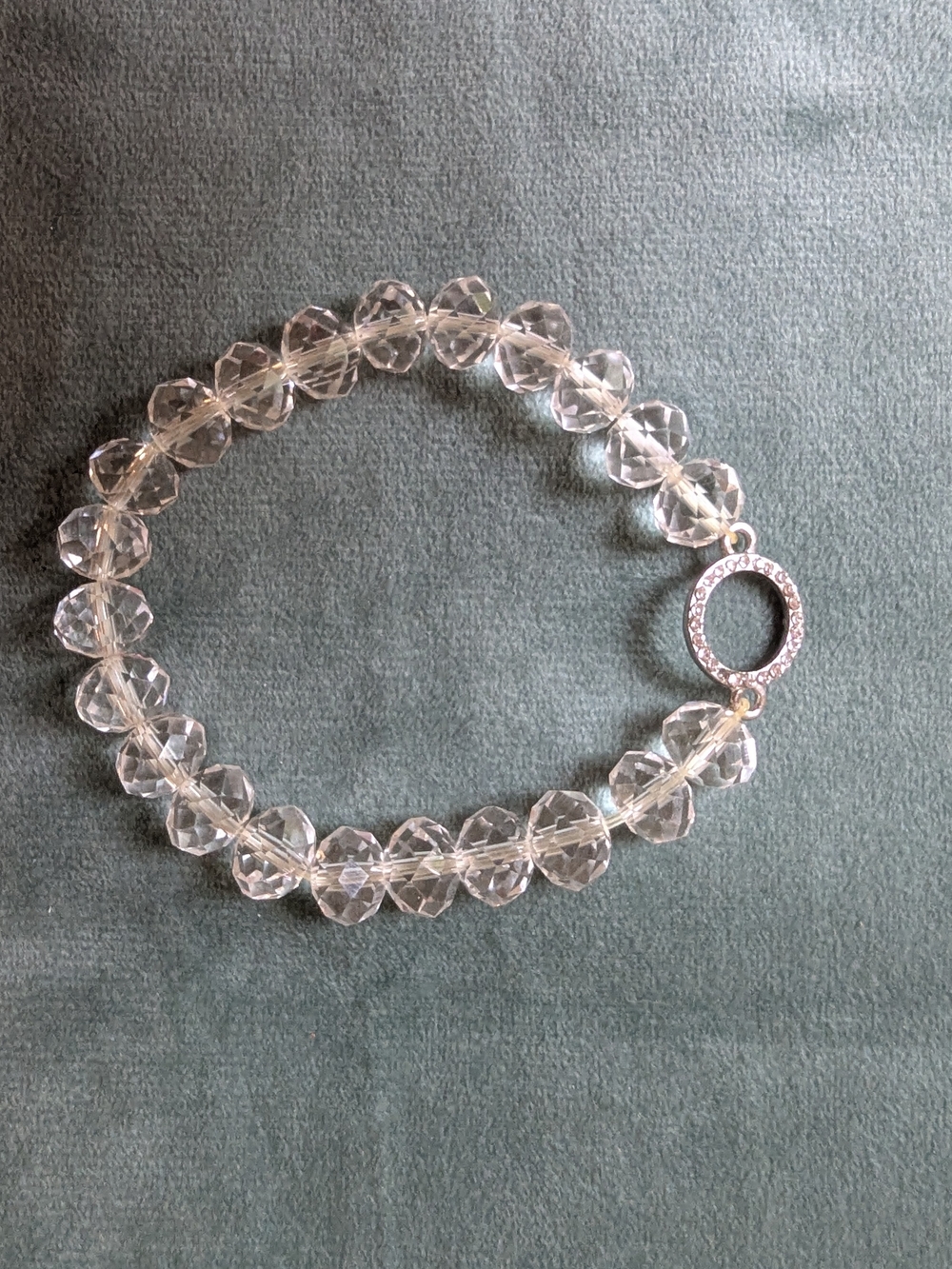 Crystal Bead Stretch Bracelet with Rhinestone Circle Accent - Clear